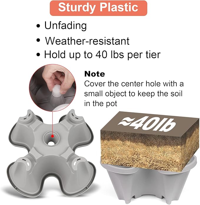 Vertical Planter 4 Tier Stackable Planters Garden Planters Strawberry Herb Flower and Vegetable Planter Indoor Outdoor Gardening Pots with Removable Wheels and Tools