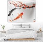 Houselerax Japanese Koi Fish Tapestry, Cherry Blossoms Asian Oriental Flower Branch Koi Fish Carp Tapestries Wall Hanging for Bedroom Living Room Office Decor 80"x60"