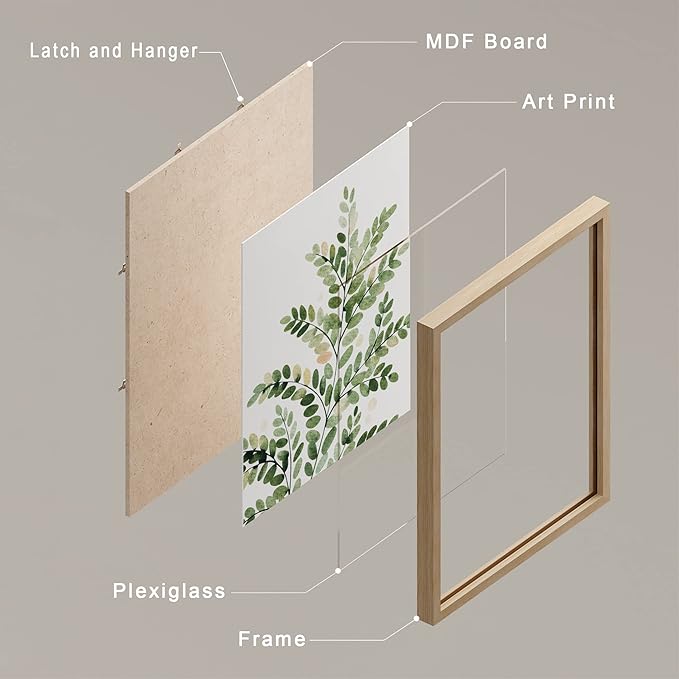 SIGNWIN Framed Green Pastel Forest Fern Leaf Wall Art, Set of 4 Collage Nature Garden Wall Decor Prints, Nature Wilderness Wall Décor for Living Room, Bedroom - 11"x14" Natural