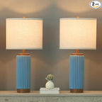 Ceramic Table Lamp Set of 2, 25" Modern Farmhouse Bedside Lamps with Oatmeal Linen Shade & USB A+C Ports, 3-Way Dimmable Nightstand Lamps for Living Room, Bedroom, Dining Room