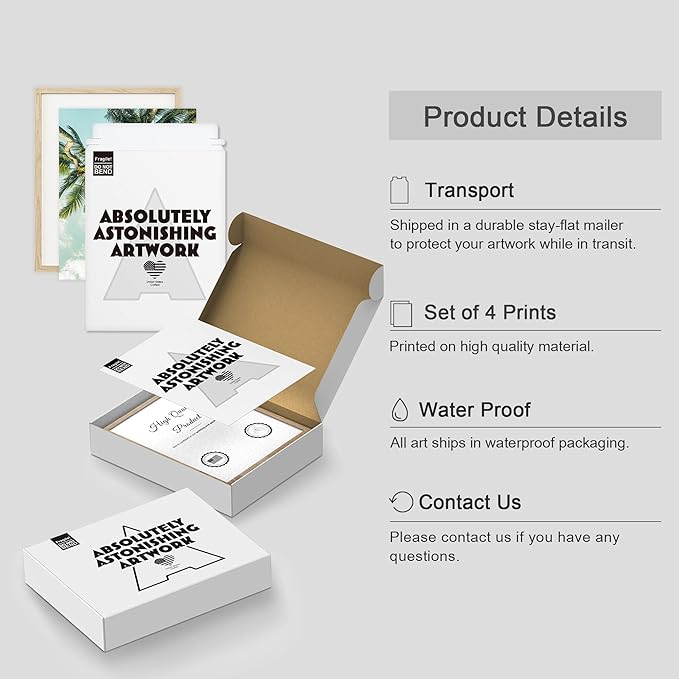 SIGNWIN Framed White Topical Teal Sky Palm Tree Beach Ocean Seaside Wall Art, Set of 4 Landscape Colorful Wall Decor Prints, Nature Wilderness Wall Décor for Living Room, Bedroom - 8"x10" Natural