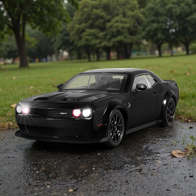 Car Toys for Boys 1/24 Diecast Cars Hellcat SRT Collectibles Model Kit,Pull Back Metal Toy Car with Lights and Sounds,Toy Cars for Boys Age 4-7（Black）