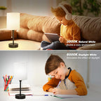 Bedside Table lamp for Bedroom Set of 2-3 Color Temperatures Small Lamps with USB C and A Ports, Pull Chain Table Lamps with AC Outlet, White Nightstand Lamps with Black Metal Base for Kids Reading