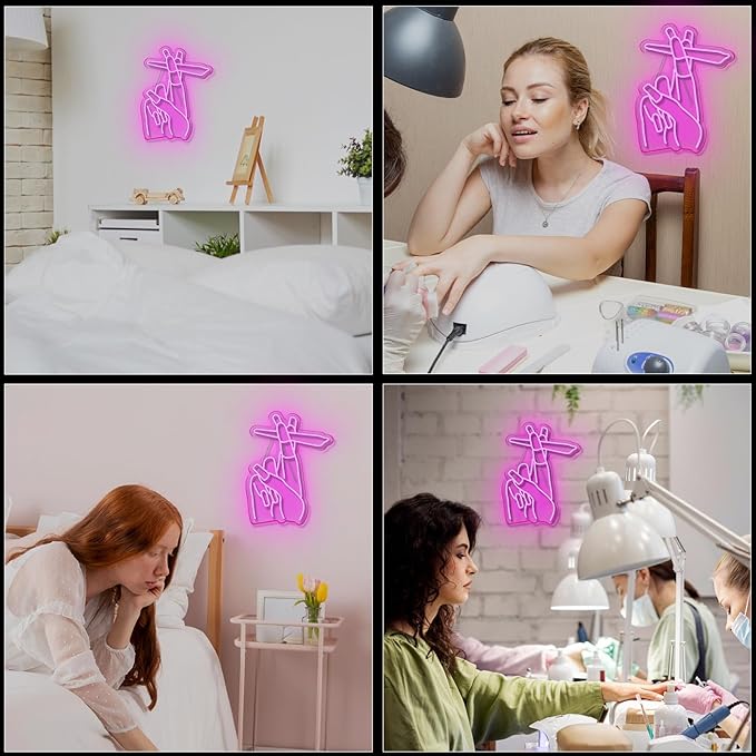 WLHOPE Pink Led Hand Neon Sign for Wall Decor Gesture USB Nail Hand Man Cave Neon Light Sign for Bedroom Home Bar Girls Room Nail Room Salon Party Decor Gift for Women