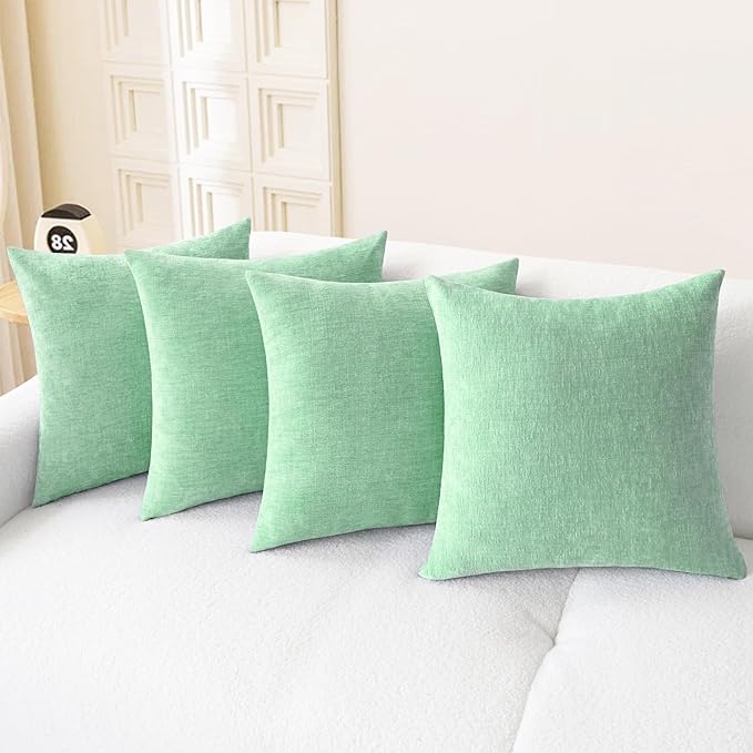 CaliTime Throw Pillow Covers Decorative 18 X 18 Inches Pack of 4 Cozy Chenille Cushion Cases for Couch Sofa Bed Living Room Home Grey Green