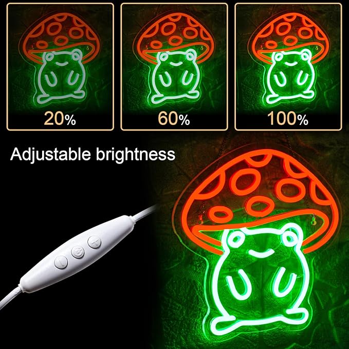 WLHOPE Mushroom Frog Neon Light for Wall Decor - Cute Green Red LED Sign for Bedroom, Kids Room, Home, Bar, Party, Classroom, Game Room