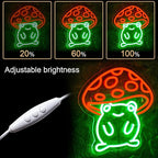 WLHOPE Mushroom Frog Neon Light for Wall Decor - Cute Green Red LED Sign for Bedroom, Kids Room, Home, Bar, Party, Classroom, Game Room