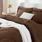 CozyLux Queen Comforter Set Brown - Bed in a Bag Queen Size 7 Pieces, Luxury Soft Bed Set for All Seasons, Bedding Set with Down Alternative Comforter, Sheets, Pillowcases & Shams