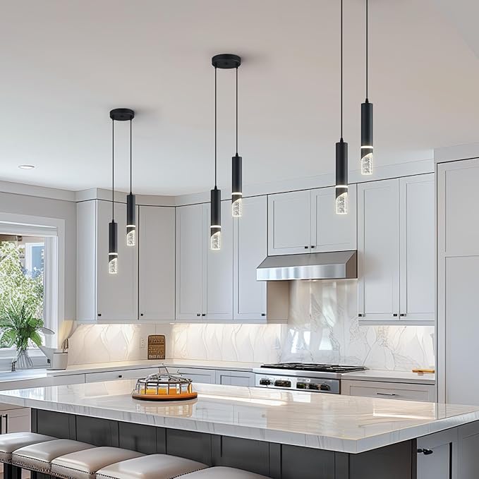 Modern Dimmable Led Pendant Lights Kitchen Island, Ideal for Living Room, Bedroom,Sink 12w LED Crystal Energy-Saving Hanging Lamp for Cozy Lighting (Black 2 Light)