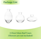 Glass Bud Vases Set of 3, Hewory Cute Clear Small Vases Handmade, Mini Glass Flower Vase for Floral Arrangement, Tiny Centerpiece for Wedding Party Events Home Office Table Decor (Not Include Flower)