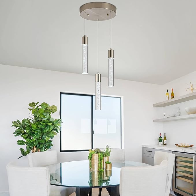Pendant Light fixtures, Integrated 3-Light Pendant Lighting Silver Finish, Dimmable Pendant Lights Kitchen Restaurant, Dining Room