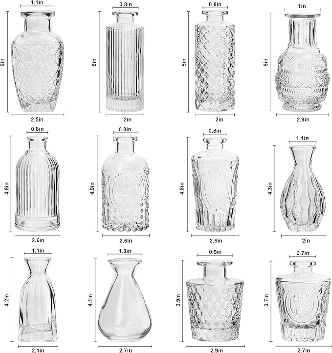RUCKAE Small Clear Bud Vases Bulk 12 Pack Mini Flower Glass Vases for Centerpiece Table Wedding Decorations Home Decor Party(Transparent)