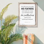 Christian Decor Signs, Framed Wall Plaque Sign 15 * 11.5 inches, Religious Home Decor, Inspirational Christian Gift for Him, He will Cover You with His Feathers Sign