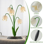 Lily of The Valley Table Lamp with Remote - 17.7 H x 13 W x 13 D, 5 Blossom Dimmable Night Light, Wood Base & Gift Box, Elegant Bedroom Decor for Women/Mom