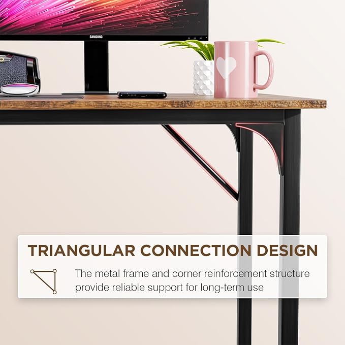 PayLessHere | 47 Inch Computer Desk | Brown | Office Desk with Metal Frame, Adjustable Feet | Water-Resistant, Scratchproof Surface | Sturdy Writing Table for Home Office or Study | Pack of 1