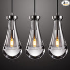 Raindrop Pendant Light Set of 3, Brushing Nickel Pendant Lights for Kitchen Island, Ceiling Hanging Pendant Fixtures, Interior Lighting for Kitchen, Bedroom, Bathroom