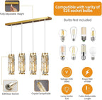 LMQNINE 4 Light Gold Pendant Lighting Modern Pendant Light, Mini Crystal Chandeliers,Adjustable Pendant Light Fixture for Kitchen Island Dinning Room Bedroom(Gold 4-Light)