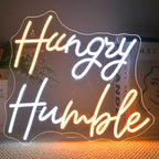 WLHOPE Hungry Humble Neon Sign Dimmable Led Signs for gym Wall Decor, Neon Lights USB Powered Transparent Acrylic Board Sign for office classroom bedroom Decoration14.17 * 12.6 inch
