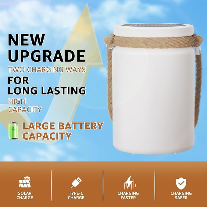 uuffoo Solar Table Lamp Lantern LED Outdoor Cordless IP44 RGB and Warm White Dimmable for Patio Camping Restaurant Terrace