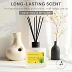 Soul & Scents Reed Diffuser Set – Citronella | 7.43 oz Refillable Scented Oil with 6 Fiber Sticks | Long-Lasting Home Fragrance & Air Freshener for Bedroom, Bathroom, Office | Gift & Décor Piece