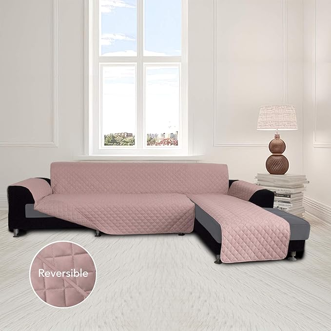 Easy-Going L Shape Sofa Slipcover - Reversible Sectional Couch Cover - Chaise Lounge Cover - Furniture Protector for Pets, Kids & Children - Small, Pink