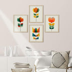 SIGNWIN Framed Mid-Century Modern Retro Botanical Flower Garden Wall Art, Set of 4 Abstract Geometric Wall Decor Prints, Nature Wilderness Wall Décor for Living Room, Bedroom - 8"x10" Natural