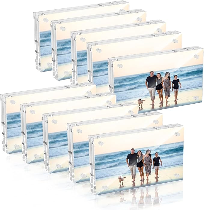 4x6 Acrylic Picture Frame 10 Pack, Clear Picture Frames Double Sided Magnetic Freestanding Photo Block Frame Desktop Display Floating Frameless Acrylic Frame Stand