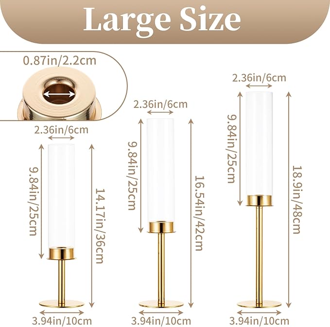 Sziqiqi Gold Taper Candle Holder: 6 Pcs Tall Candleholders - Hurricane Candle Sticks Holder for Wedding Christmas Party Table Centerpiece