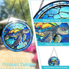 Stained Glass Turtle Suncatcher Window Hanging - Handmade Sea Turtle Suncatchers for Windows with Hooks - Sea Glass Wall Art Home Decor Outdoor Garden Sun Catcher - Birthday Gifts for Mom Grandma