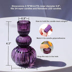 Woho Purple Candlestick Holders Set of 3 for Halloween Decorations, 4.3" H Ribbed Glass Taper Candle Holders Bulk for Wedding Table, Vintage Candle Sticks Holder Decor for Birthday Party/Home Decor