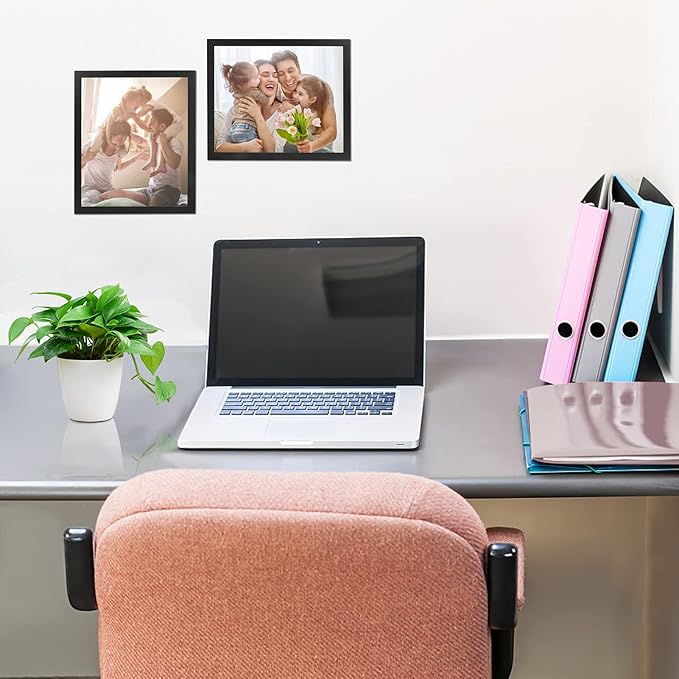 CRUGLA 8x10 Magnetic Picture Frames for Refrigerator 12 Packs, Modified Magnetic Sheet with Self Adhesive Backing, Black 8 by 10 Magnetic Photo Craft Frame Set for Glass Window Door Cubicle