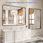 WEER Black Framed Mirror for Bathroom, 40x32 Inch Matte Black Bathroom Vanity Mirror, Rectangular Black Metal Framed Wall Mirror with Tempered Glass, Rounded Corner, Anti-Rust (Horizontal/Vertical)