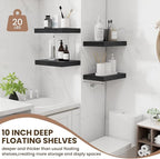 Fun Memories Black Floating Shelves for Wall - 10 x 16 Floating Shelf - Rustic Wood Storage Shelf - Wall Shelves with Invisible Bracket - 16" Bookshelves for Living Room & Bedroom - Black - Set of 2