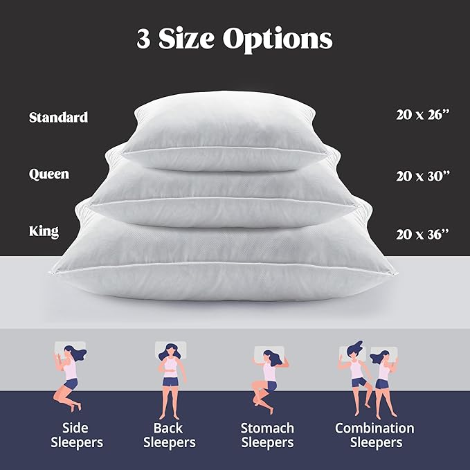 puredown® Soft Bed Pillows for Sleeping, Goose Feather Down Pillows Hotel Collection Standard Size of 2, Twill Diamond Pattern Embossing Pillows for Back Stomach Side Sleepers (20 x 26, 2 Pack)