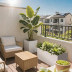 Galvanized Steel Garden Planter - White Matt Galvanized Metal Planter Box - Modern Metallic Heavy Planter - Indoor & Outdoor, Commercial & Residential (White, L36 x W12 x D16)