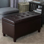 Asense Storage Ottoman Bench, Faux Leather Upholstered End of Bed Bench with Safety Hinge Wooden Legs, for Entryway Bedroom (Chocolate Brown, 33.3")
