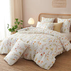 Floral Comforter Set King Size - 3 Pieces Colorful White Floral Comforter Bedding Sets Tropical Flowers Pattern,King Bed in a Bag with Heart Comforter and 2 Pillowcases