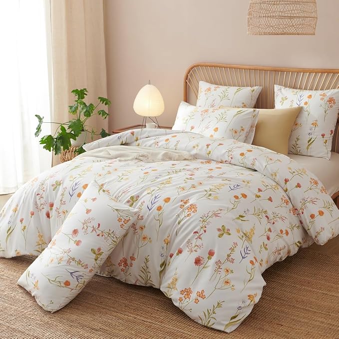 Floral Comforter Set King Size - 3 Pieces Colorful White Floral Comforter Bedding Sets Tropical Flowers Pattern,King Bed in a Bag with Heart Comforter and 2 Pillowcases