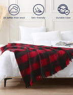 ZonLi Christmas Buffalo Plaid Throw Blanket, 50" x 60" Black and Red Decorative Blankets with Tassel for Couch, Bed, Sofa, Chair, Outdoor, Cozy Warm Lightweight Farmhouse