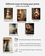 KBKBART Christmas Wall Art Prints Set of 10, Winter Christmas Picture Wall Decor Santa Xmas Tree Forest Canvas Artwork, Snow Scene Street Christmas Aesthetic Posters for Bedroom, Vintage Christmas Holiday Decor - Unframed