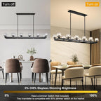 59 Inch Black Rectangle Wagon Wheel Chandeliers, Black Chandelier for Dining Room Over Table, Modern Crystal Long Chandelier, Farmhouse Large Linear Chandeliers for Kitchen Island