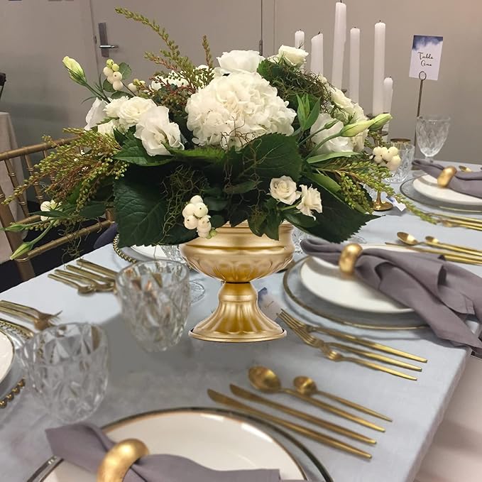 Metal Vases for Table Centerpieces, Hewory Gold Compote Pedestal Vase Floral Container Bulk, Brass Mini Footed Bowl Flower Holders Center Pieces for Wedding Birthday Party Anniversary (10pcs, 6.5in)