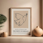 Poster Master Vintage Poster - Retro Minimalist Print - Gift for Artist, Friend - Dove Of Peace, Line Drawing, Sketch, Abstract - Wall Decor for Living Room, Bedroom, 16x20 Beige Framed