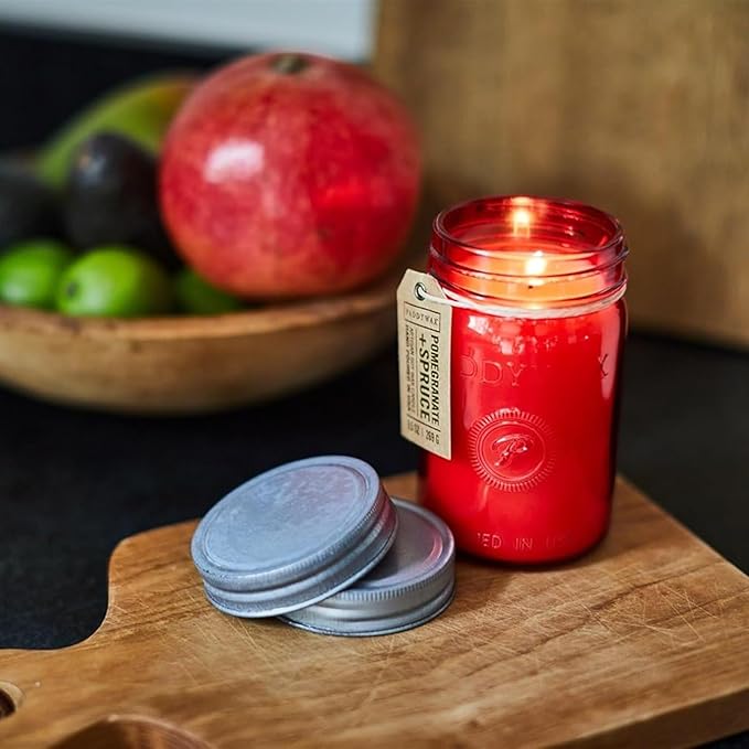 Paddywax Scented Candles Relish Collection Soy Wax Artisan Candle in Glass Jar with Lid, 9.5-Ounce, Pomegranate + Spruce