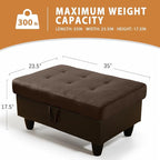 Ottoman Rectangular Storage Ottoman Bench, Flannel Footrest Stool Footstool with Lid for Living Room, Bedroom, Entryway, Dark Brown&Black, 35"x23.5"x17.5"
