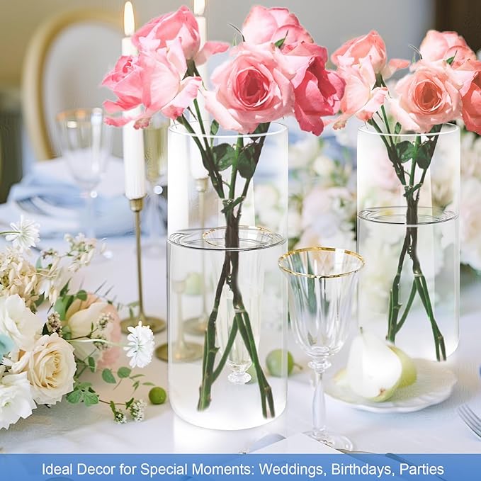 16 Pack Glass Cylinder Vases, 4,6,8,10 Inch Tall Clear Flowers Vases for Centerpieces, Floating Candles Vase,Hurricane Glass Candle Holders Vase for Wedding Home Tables Decor