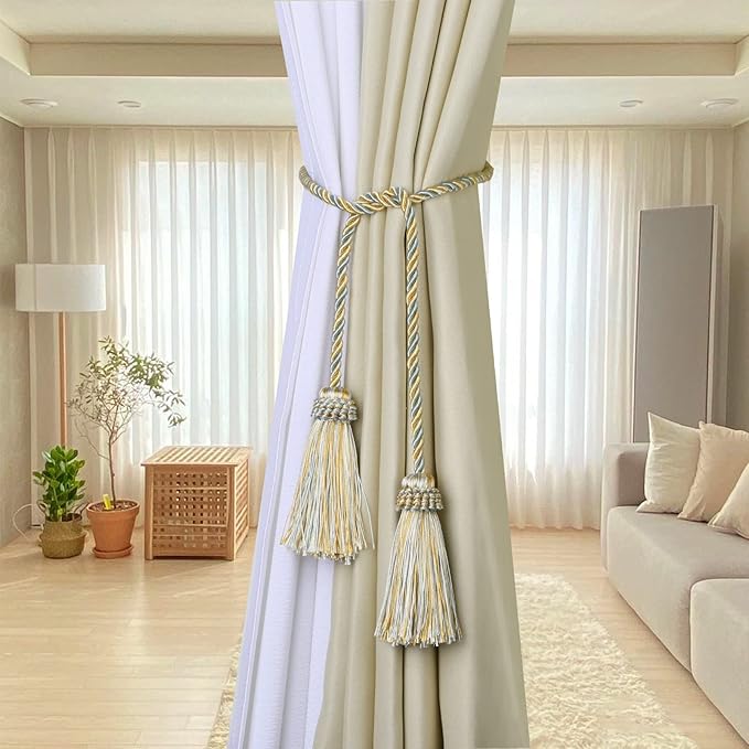 Fenghuangwu Curtain Tiebacks Handmade Decorative Curtain Holdbacks Rope with Tassel (Mix Blue, 2P)