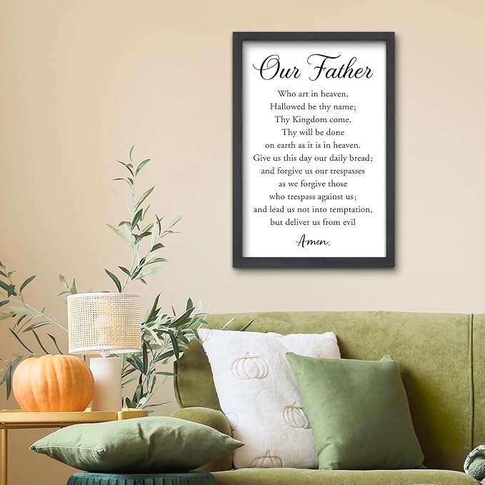 FZMHASLWW Our Father Prayer Wall Decor 16" x 11" Bible Verse Scripture Inspirational Quotes Sign Christian Wood Framed Wall Hanging Art (Black