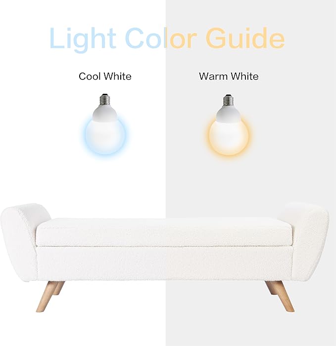 HomePop Modern Storage Bench with Wood Legs Home Décor|Bench with Storage for Living Room & Bedroom - Sherpa Cream