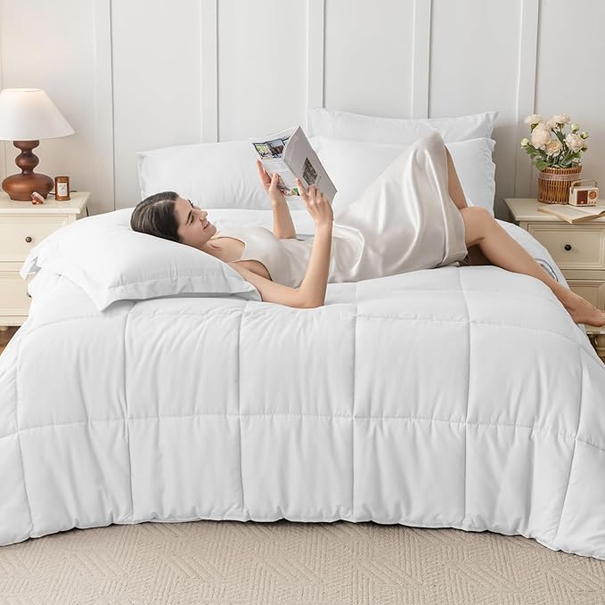 JOLLYVOGUE Queen Comforter Set, Ultra-Soft Bed in a Bag Queen Size 7 Pieces, Oeko-TEX Certified Bedding Set with Down Alternative Comforter, Sheets, Pillowcases & Shams, White